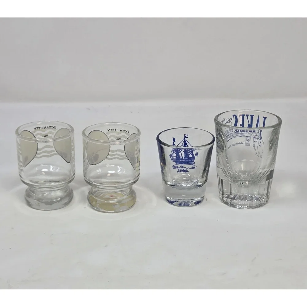 Retro Souvenir Shot Glasses Lot of 4 Ocean City MD Rehoboth Beach DE Barware